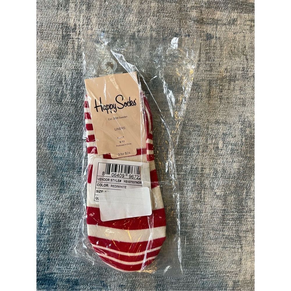 NWT! Happy Socks Red White Stripe Liner Socks Women's Shoe Size 5.5 - 9.5